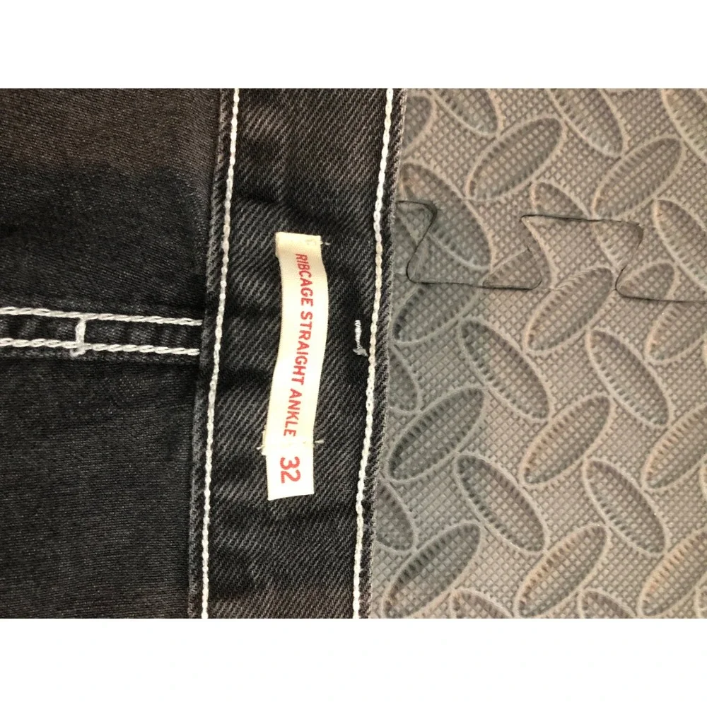 Levi's Ribcage Straight Ankle Jeans Womens 32 Black High Rise Snap Buttons